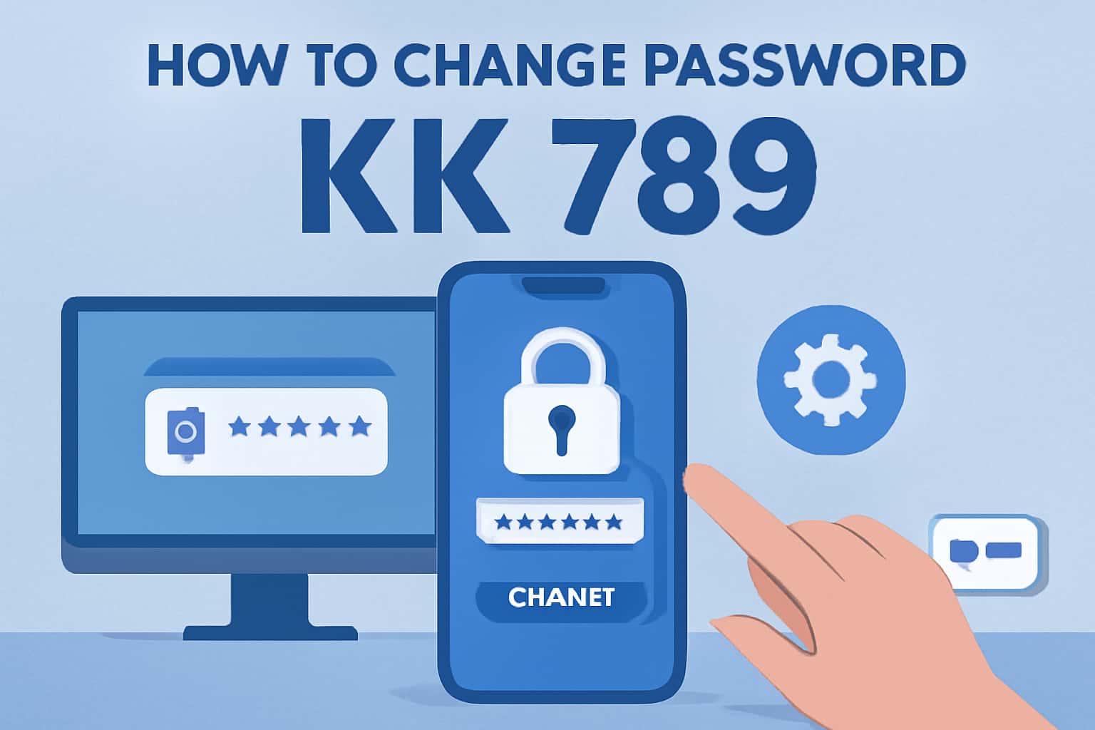 An informational graphic illustrating the process of changing the KK 789 password.