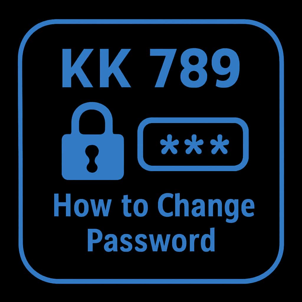 A simple badge design indicating a guide on changing the KK 789 password.