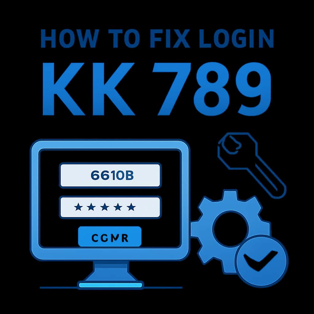 An educational diagram illustrating login troubleshooting steps for KK 789.
