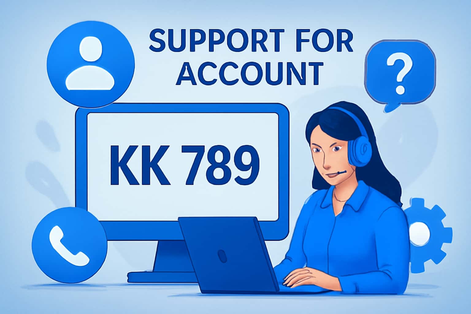 A clean representation of the KK 789 Account support theme with relevant visuals.
